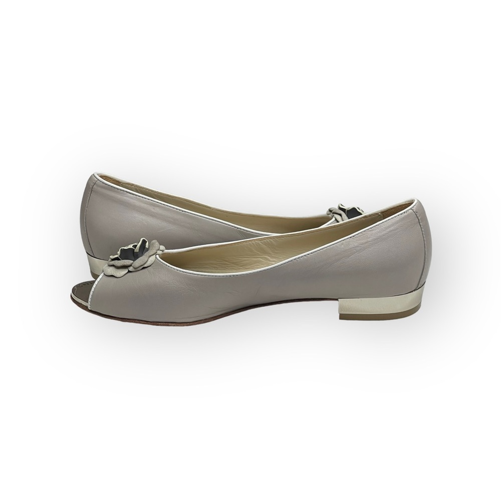 R & Renzi ❁ Mirror Peep Toe Flats with Camellia ❁ Silver Graphite ❁ 38 7.5M 8M ❁ - Picture 14 of 16